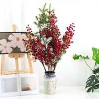 Décoration de Noël artificielle avec baies rouges et plantes pour la maison et le bureau, vase de table, plante décorative pour mariage et photographie en extérieur