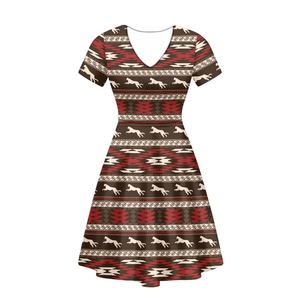 <span class=keywords><strong>Abito</strong></span> Midi Estivo da Donna con Motivo Azteco, Design Tribale Etnico, Elegante e Casual, Vestito a T-Shirt a Maniche Corte, Aderente e <span class=keywords><strong>Svasato</strong></span> - Product Image 1