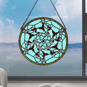 Paneles Colgantes de Vidrio Estampado con Flores Azules Marinos Estilo Tiffany de 12 Pulgadas, Estructura Sólida, para Cocina, Dormitorio, Sala de Estar, 3 mm - Product Image 6