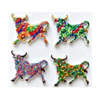 Aimant de réfrigérateur en résine en gros, motif taureau espagnol, impression par transfert d'eau, mosaïque colorée, souvenir touristique, cadeau