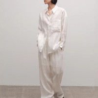 Ensemble chemise et pantalon 2 pièces en lin français, confortable et décontracté, coupe ample et simple, manches longues, en stock usine 2026