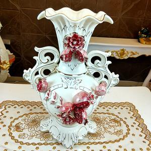Jarrón grande de estilo europeo, arreglo floral, cerámica chapada en oro, Granada, porche, sala de estar, decoración, jarrón binaural de lujo - Product Image 4