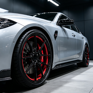 Jantes de voiture en alliage forgé monobloc, design concave profond, noir brillant avec intérieur rouge, pour véhicules européens et américains. - Product Image 2