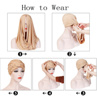 Moda Musulmana, Turbante Elástico de Jersey con Perlas para Mujer, Hiyab Islámico, Gorro Musulmán, Pañuelo para la Cabeza, Sombrero Indio, Turbante