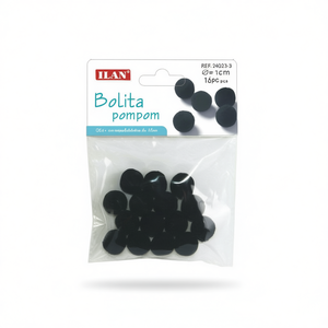 Pompon Ilan Bolita 1 cm en coton noir, fournitures pour travaux manuels au crochet - Product Image 1