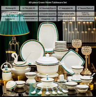 Service de table en porcelaine fine vert or Home Fragrance Europe, artisanat de Jingdezhen, vaisselle en céramique résistante à la chaleur et compatible lave-vaisselle