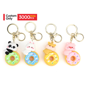 MOQ 3000 Pcs 3D Food Donut Animal Shaped Pvc Keychain Silicone 3d Cartoon Keyring Custom Trending Gifts Cute Pvc Key Chains