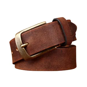 Wash vintage to do old abrasive leather with men's leather head layer cowhide vintage simple everything casual denim belt