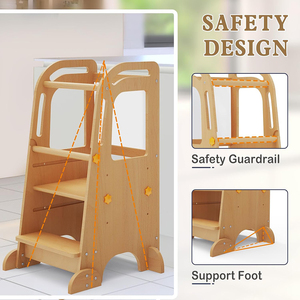 Tabouret de sécurité en <span class=keywords><strong>bois</strong></span> certifié FSC pour tout-petits avec pieds de soutien Tableau noir pour enfants de 1 à 3 ans - Product Image 3