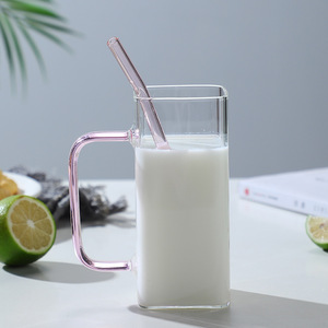 Eco-friendly Borosilicate Square Glass Cup Straw <strong>Transparent</strong> Handle 400ml BPA Free Reusable Food Safe Modern Can <strong>Mason</strong> <strong>Jar</strong> - Product Image 5