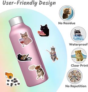 Pegatinas Divertidas de Memes de Gatos a Prueba de Agua Personalizadas, Etiquetas de Vinilo Kawaii para Laptop, Botella de Agua, Carcasa de Teléfono, Patineta, Decoración DIY - Product Image 1