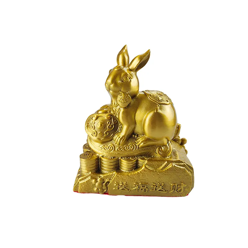2024 wholesale price copper statue products home fengshui home decor metal golden brass zodiac rabbit ornaments brass sculpture
