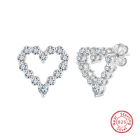 SMOE34 Boucles d'oreilles en argent sterling 925, cœur creux, diamants Moissanite couleur VVS D, design cœur, boucles d'oreilles scintillantes, bijoux fins