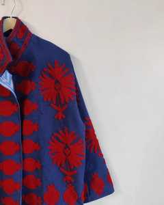 Vintage Blue <b>Velvet</b> Cotton Suzani Bomber Jacket Handmade Bohemian Winter <b>Coat</b> Regular Ethnic Outerwear Animal Print Button - Product Image 3