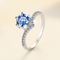 Bague en argent sterling S925 avec moissanite ronde bleue 1 carat VVS1 pour femme, idéale pour les fiançailles