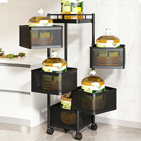 Chariot de rangement de cuisine à 3/4/5 niveaux avec roulettes, chariot rotatif en métal pour le stockage des légumes et des fruits