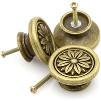 Ensemble de boutons de meuble vintage en laiton, 6 pièces, poignées de tiroir à motifs floraux en relief pour meubles, portes et placards