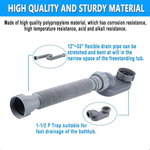 Tuyau de vidange flexible moderne pour baignoire et douche, profil bas, en plastique, avec siphon intégré pour salle de bain - Product Image 5
