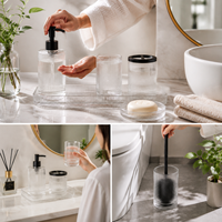 Ensemble de 3 distributeurs de savon en verre côtelé transparent, best-seller en gros, pour l'hôtellerie - Pompe noire mate en vrac