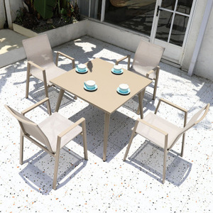 Outdoor Patio Dining Aluminium <b>Table</b> and 6 Stackable Chairs Garden Bistro Furniture Set with Umbrella - Product Image 2