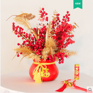 Pot de fleurs séchées en fer, sac porte-bonheur rouge, décoration du Nouvel An chinois, décoration de la maison - Product Image 4