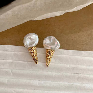 S925 <b>Silver</b> DIY <b>Pearl</b> Accessories Empty Ice Cream <b>Silver</b> Jewelry <b>Earrings</b> with 7-9mm Beads Product Category <b>Pearl</b> <b>Earrings</b>-21885 - Product Image 4