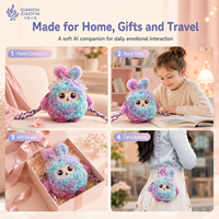 Sac à bandoulière en peluche Lapin Arc-en-ciel IA avec col en dentelle, oreilles scintillantes, yeux LED et fonction de clonage vocal ChatGPT pour la mémoire (plus de 50 langues)