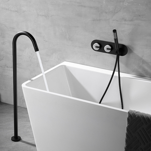 Robinetterie de luxe en laiton noir mat avec finition PVD, ensemble de <span class=keywords><strong>douche</strong></span> de salle de bain avec poignée en marbre, douchette et robinets de bain - Product Image 1