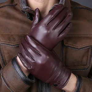 Guantes de cuero para hombre, guantes de invierno gruesos y cálidos, de piel de oveja, para conducir