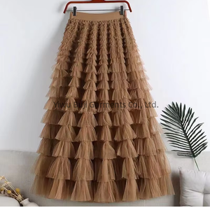 Jupe longue <span class=keywords><strong>maxi</strong></span> étagée en tulle style bohème pour femme, collection été 2026, jupe évasée à volants taille haute, style féerique, idéale pour les fêtes et la plage - Product Image 2