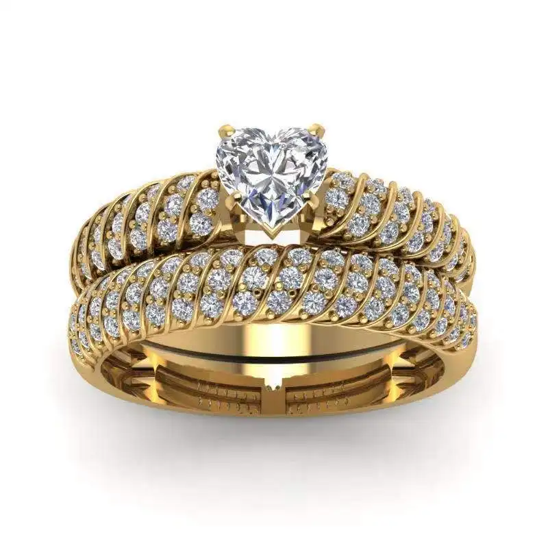 2023 جديد وصول غرامة مجوهرات الأزياء 18k الذهب خاتم مرصع بحجر الراين عاشق القلب الزفاف خاتم ذهبي للمرأة
