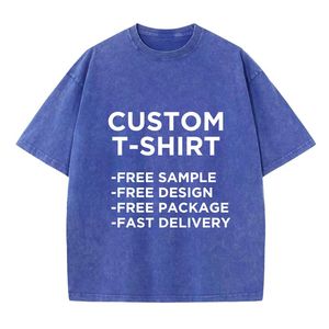 เสื้อยืดผู้ชายสไตล์วินเทจสตรีทแวร์ฮิปฮอปแบบย้อมสีเอซิดขายส่ง ผ้าฝ้าย 230 กรัม เสื้อยืดโอเวอร์ไซส์ พิมพ์ลายสกรีน - Product Image 1