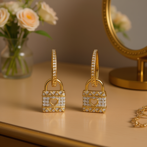 E2938 Pendientes colgantes con cierre de oro blanco y cristal con corte de corazón para mujer, regalo, joyería bonita y a la moda - Product Image 2