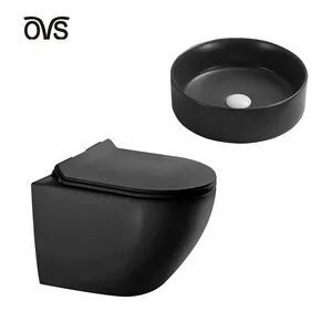 OVS Traditional Office Hotel Bathroom Ceramic Sink Positive White Color Sanitary Wares Two Piece Toilet Set