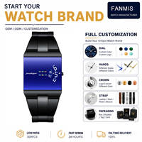 Montre-bracelet à quartz pour homme avec logo personnalisé, boîtier en alliage, verre laser carré, bracelet en acier inoxydable et affichage unique de l'heure