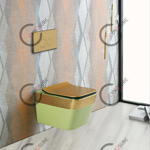 Cuvette de toilette murale suspendue de couleur dorée, cuvette de toilette en céramique de salle de bain de luxe galvanisée or - Product Image 5