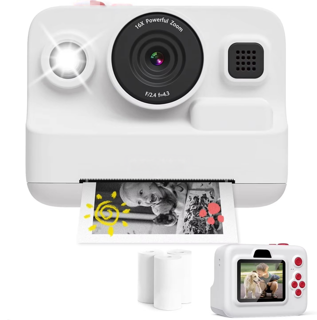 1080P HD Digital Video Camera for Kids Purple Instant Print Portable Plastic Toys for Christmas & Birthday MicroSD Compatible