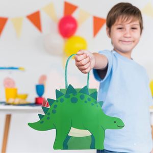 Kids' <b>Birthday</b> <b>Decorations</b> Supplies Party Gift 8Pcs <b>Dinosaur</b> Paper Bags With Handles - Product Image 4