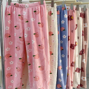 Frauen Dickes Fleece Lange Hosen Elastische Taille Druck Lose Pyjama Hose New Lady Casual Wide Leg Home Pants - Product Image 2