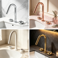 Robinet de lavabo moderne en laiton doré brossé à 3 trous, à poser sur le plan, avec 2 poignées et bec haut, pour villa