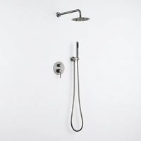 Ensemble de douche mural en acier inoxydable doré brossé avec mitigeur à cartouche céramique, fonction pluie et massage, pour usage hôtelier