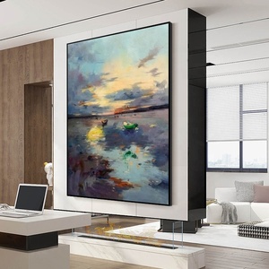 <span class=keywords><strong>Pintura</strong></span> al Óleo de <span class=keywords><strong>Paisaje</strong></span> <span class=keywords><strong>Rural</strong></span> con Barco, Pintada a Mano sobre Lienzo, 50% Hecha a Mano, Arte de Pared para Sala de Estar - Product Image 2