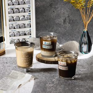 Tazza di <span class=keywords><strong>vetro</strong></span> per la colazione 350ml impilabile <span class=keywords><strong>in</strong></span> rilievo latte trasparente tè al caffè Design semplice ufficio uso della casa lettera di stampa tazza - Product Image 3