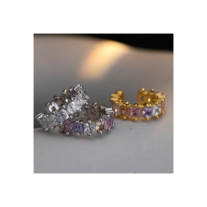 GP Fine Jewelry Clips d'oreilles non percés en argent sterling 925 avec zircon cubique coloré pour femmes