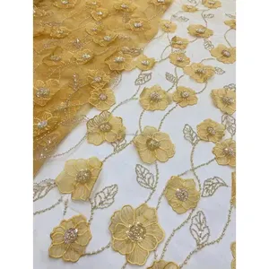 Tissu de dentelle à fleurs 3d tissu de dentelle de tulle français pour robe de soirée de mariage tissu de dentelle de maille à paillettes pour les femmes