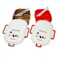 Boîte de rangement alimentaire pour enfants en forme de barre de chocolat PP, 3 compartiments avec fourchette et cuillère, fermeture à clip, motif visage de dessin animé mignon, pour le déjeuner