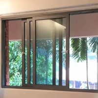 Double fenêtre coulissante moderne en verre noir impact teinté résistant aux ouragans en aluminium Villa de luxe cadre en alliage d'aluminium coupe-vent