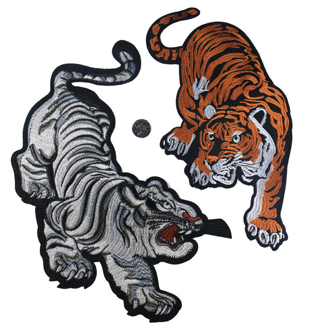Oversized tiger Embroidered Iron on Backing White tiger Patches