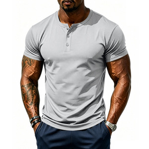 T-shirt Henley da uomo estiva casual, traspirante e ad asciugatura rapida, in tessuto traforato, a basso costo e ad alto volume per il commercio estero - Product Image 5