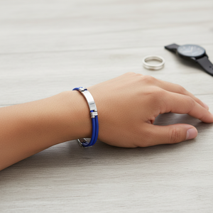 Bracciale alla moda in acciaio blu con doppio nastro - Product Image 3
